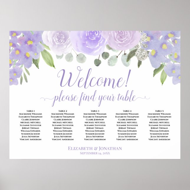 5 välkomstdiagram för Lavender-Blommigten i Bord Poster (Framsidan)