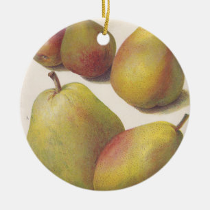 5 vintage päron illustrerade julgransprydnad keramik