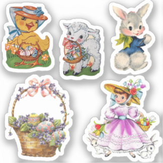 5 Vintage Påsk Stickers Klistermärken