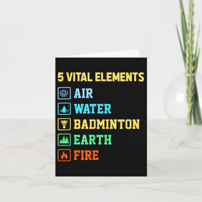 5 Vitital Inslag Luft Vatten Badminton Earth Fire  Kort (Framsida)