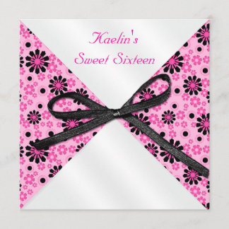 5"x5" Fyrkantig Rosa och Svart Formell Inbjudan