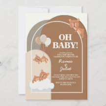 5"x7" Baby Shower Teddy Bear Neutrala Färger Inbju