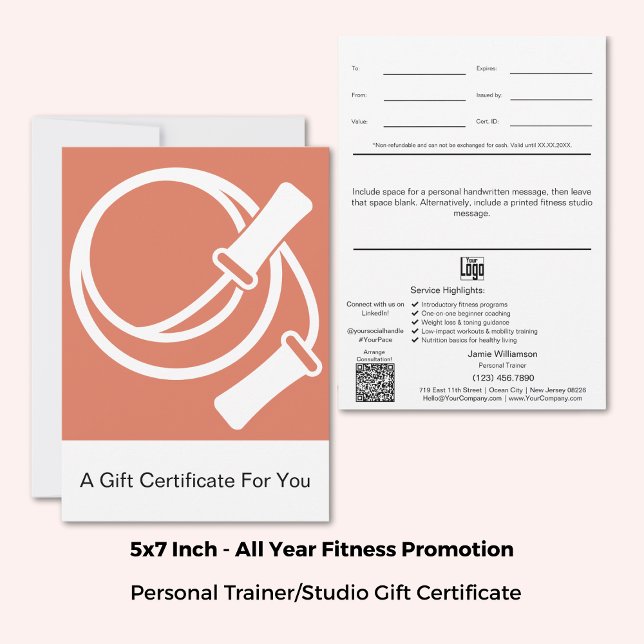 5"x7" Orange Vit Hälso Vanor Presentkort (5"x7" Orange White Healthy Habits Gift Certificate)