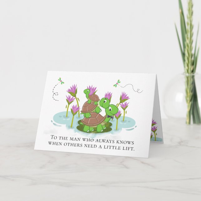5"x7"-sköldpadda Lyfter andra Fars dag-kort Kort (Framsida)