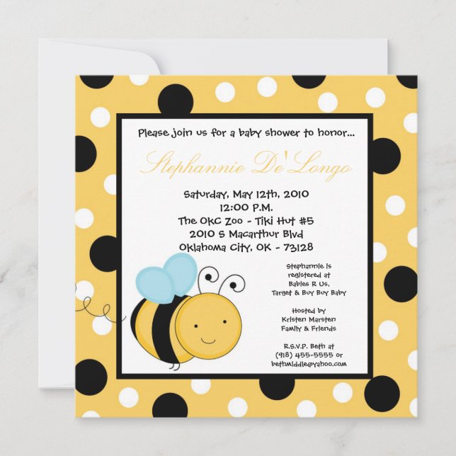 5 x 5 Buzzin Honung Humla Baby Shower-inbjudan Inbjudningar (Framsida)