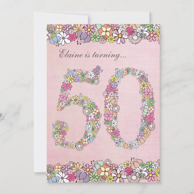 5 x 7 50:e Födelsedagsfesten Vår-blommor Inbjudningar (Framsida)