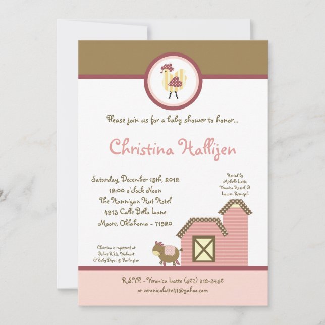 5 x 7 Abby's Farm Girl Barn Baby Shower-inbjudan Inbjudningar (Framsida)