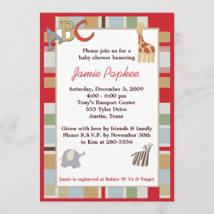 5 x 7 ABC Alphabet Soppa Stripe Baby Shower Inbjudningar