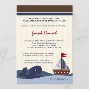 5 x 7 Ahoy Mate Sailboat Whal Birthday-inbjudan Spara Datumet