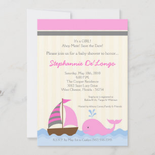 5 x 7 AhoyNautical Whale Boat Baby Shower-inbjudan Inbjudningar