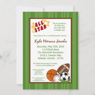 5 x 7 AllStar MVP SportBall Birthday Part-inbjudan Inbjudningar
