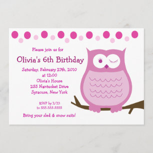 5 x 7 Amore Uggla Rosa Girl Birthday-inbjudan Inbjudningar