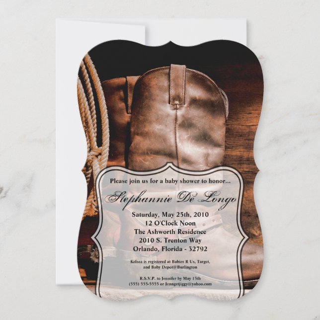 5 x 7 Baby Shower-inbjudan Cowboy Boots Barn Wood Inbjudningar (Framsida)