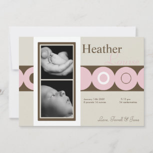 5 x 7 BabyGirl Retro Circle Photo Birth-meddelande Meddelande
