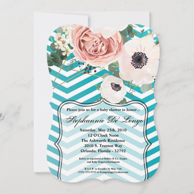 5 x 7-babyskor - inbjudan Geometric Ro Chevron (Framsida)