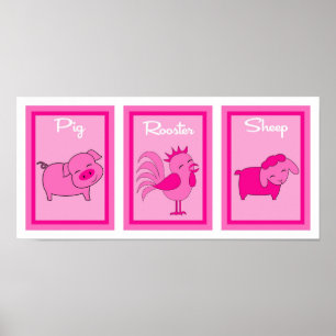 5 X 7 Barn Yard Girls Wall Art-samling Poster
