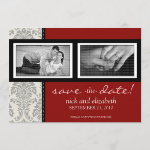 5 x 7 Baroque Black/Red Two Photo Save Date Spara Datumet