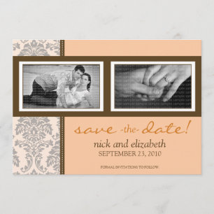 5 x 7 Baroque Peach/Brown Two-Photo Save Date Spara Datumet