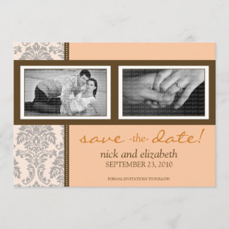 5 x 7 Baroque Peach/Brown Two-Photo Save Date Spara Datumet
