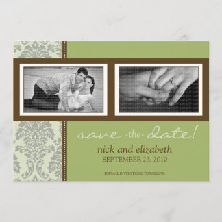 5 x 7 Baroque Sage/Brown Two-Photo Save Date Spara Datumet