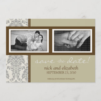 5 x 7 Baroque Sepia/Brown Two-Photo Save Date Spara Datumet
