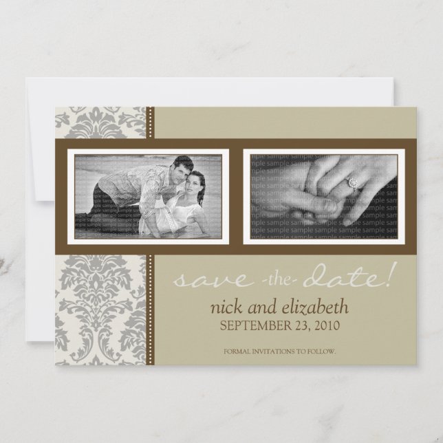 5 x 7 Baroque Sepia/Brown Two-Photo Save Date Spara Datumet (Framsida)