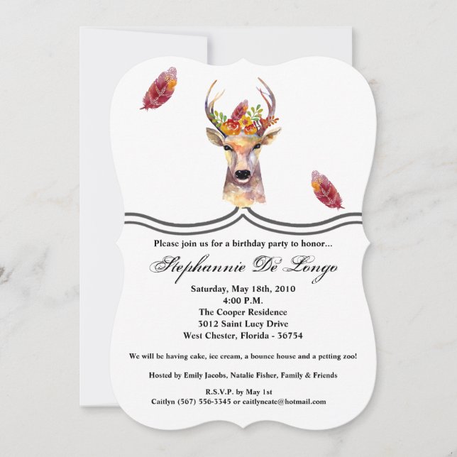 5 x 7 Birthday Call boho hjort Buck Head Browni Inbjudningar (Framsida)