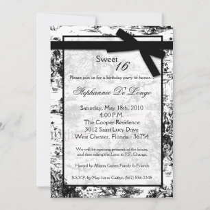 5 x 7 Black ToileFabric Sweet 16 Birthday-inbjudan Inbjudningar