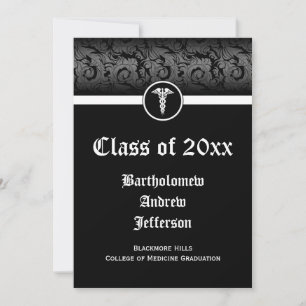5 x 7 Black/White Caduceus Medical School Studente Inbjudningar