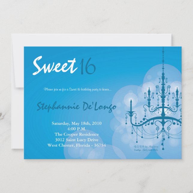 5 x 7 Blue Chandelier Sweet 16 Birthday-inbjudan Inbjudningar (Framsida)