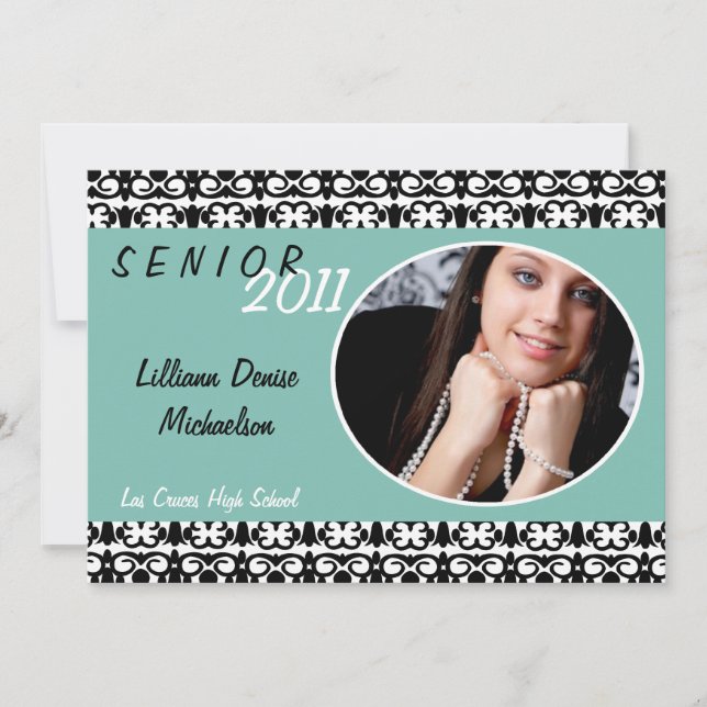 5 x 7 Blue Damask Photo Senior-meddelande Meddelande (Framsida)