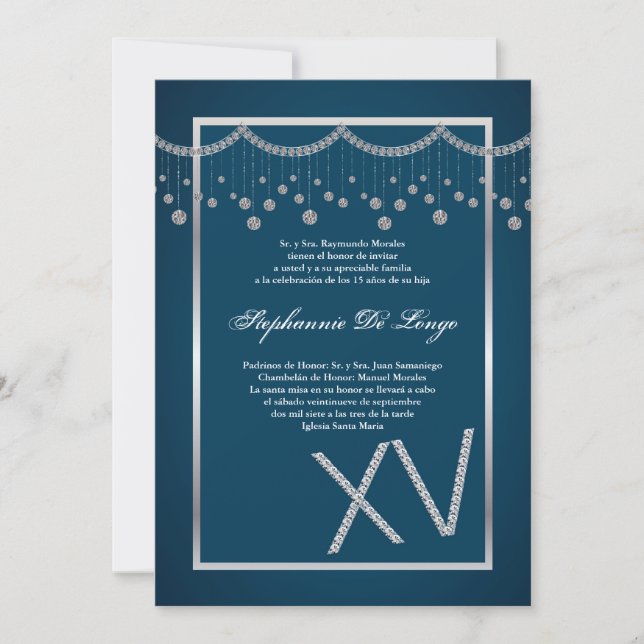 5 x 7 Blue Diamond Quinceanera Birthday-inbjudan Inbjudningar (Framsida)
