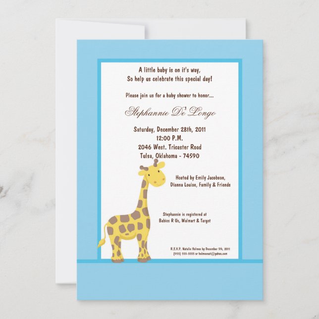 5 x 7 Blue Giraffe Baby Shower-inbjudan Inbjudningar (Framsida)