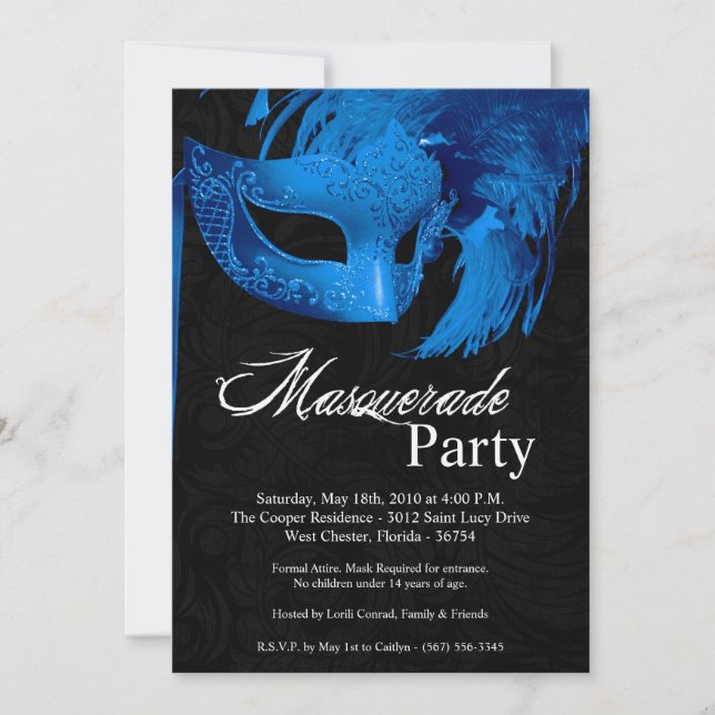 5 x 7 Blue Masqueravarm Sweet 16 Birthday-inbjudan Inbjudningar (Framsida)