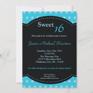 5 x 7 Blue Polkadot Sweet 16 Birthday-inbjudan Inbjudningar