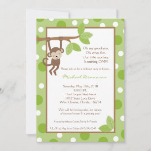 5 x 7 Bog Blue Monkey Jungle Birthday Inbjudan