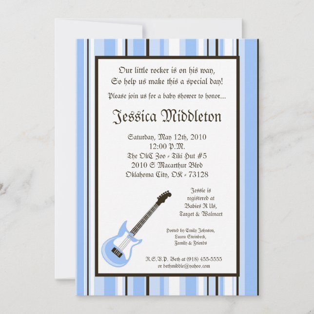 5 x 7 Bog Blue Rocker Guitar Baby Shower-inbjudan Inbjudningar (Framsida)
