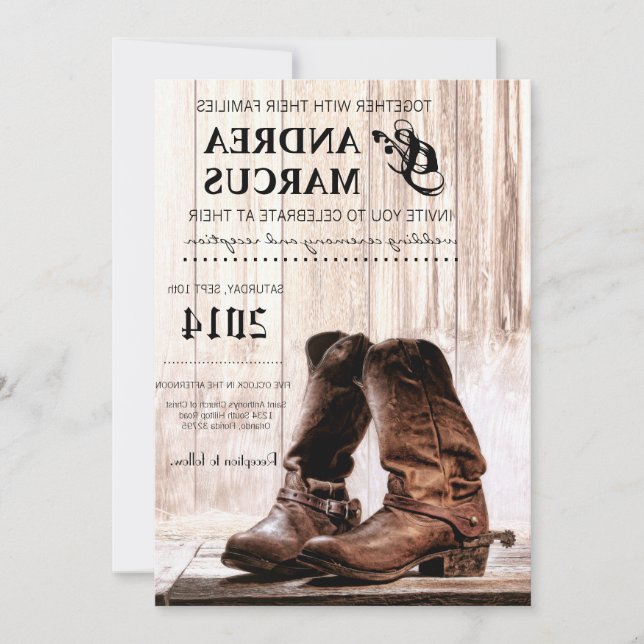 5 x 7 Boots Land Rustic WesternWedding-inbjudan Inbjudningar (Framsida)
