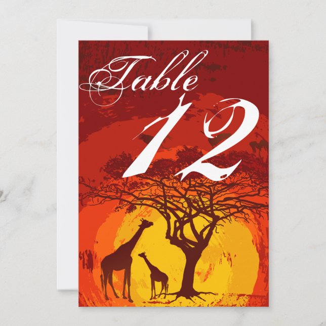 5 x 7-Bordsnummer-kort afrikansk Safari Giraffe Su Inbjudningar (Framsida)