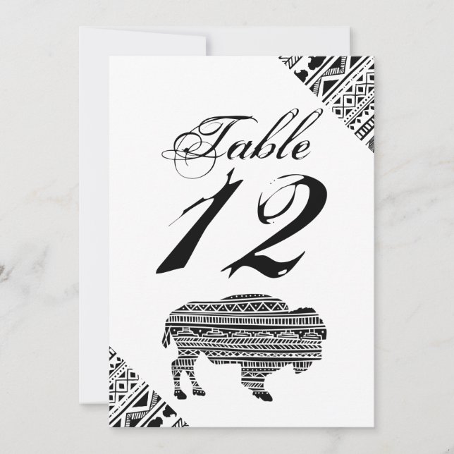 5 x 7-Bordsnummer kort Boho Buffalo-stammen Mönste (Framsida)
