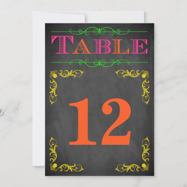 5 x 7-Bordsnummer | Neon Chalkboard Inbjudningar (Framsida)