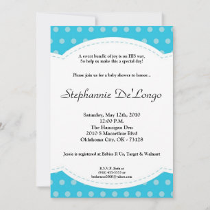 5 x 7 Boy Blue Polkadot Poke Baby Shower-inbjudan Inbjudningar
