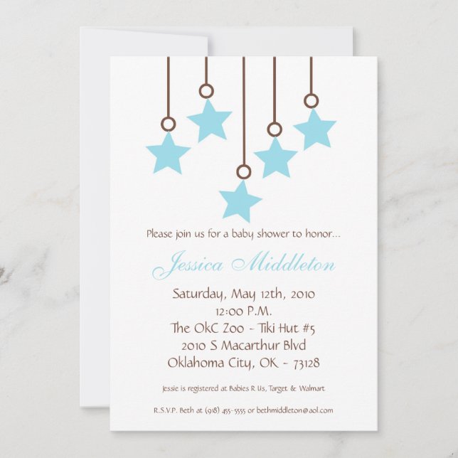 5 x 7 Boy Boyish Blue Mobile Baby Shower-inbjudan Inbjudningar (Framsida)