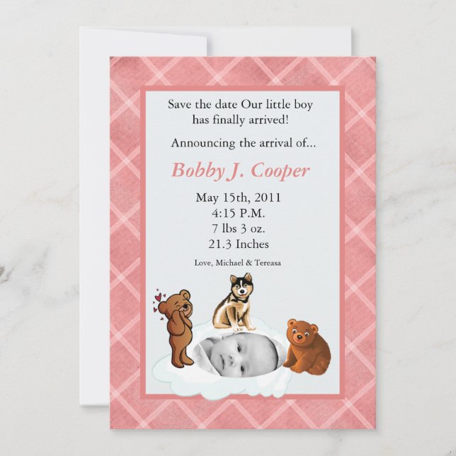 5 x 7 Boy Cloud PHOTO på Circle Birth Notice Inbjudningar (Framsida)