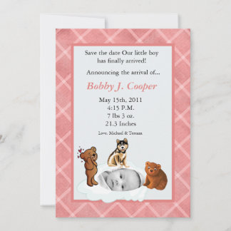 5 x 7 Boy Cloud PHOTO på Circle Birth Notice Inbjudningar