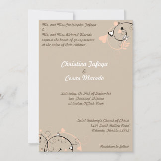 5 x 7 Bröllopsinbjudan Light Coral Rosa/Brown Swir Inbjudningar