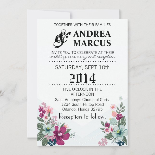 5 x 7 Bröllopsinbjudan Tropical Flowers on Blue Om Inbjudningar (Framsida)