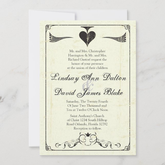 5 x 7 Bröllopsinbjudan Vintage kasino Kärlek Inbjudningar (Framsida)