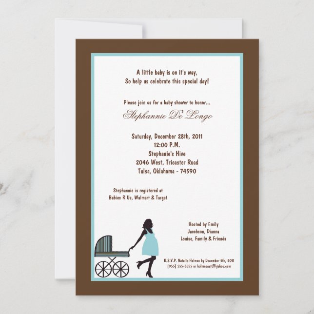 5 x 7 Brown Buggie Baby Shower Inbjudningar (Framsida)