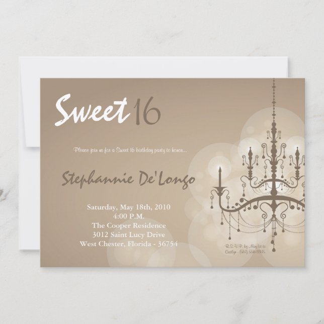 5 x 7 Brun Chandelier Sweet 16 Birthday-inbjudan Inbjudningar (Framsida)